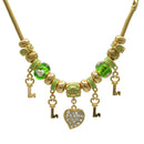 Gold Green Resin Beads Heart And Key Crystal Charm Bracelet