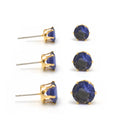 GOLD AMETHYST CRYSTAL 3 PAIR SET GRADUATED STUD EARRINGS