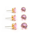 GOLD ROSE CRYSTAL 3 PAIR SET GRADUATED STUD EARRINGS