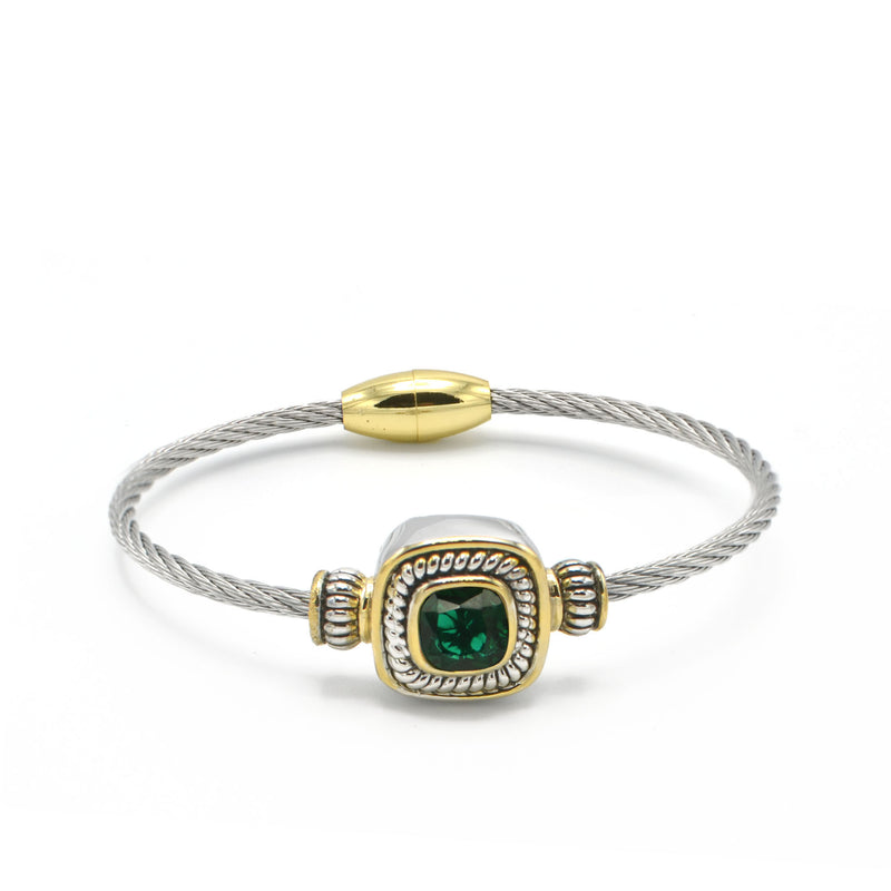 Two Tone Emerald Green Crystal Classic Cable Bracelet