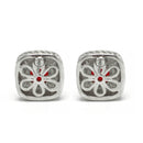 TWO TONE SQUARE RED CRYSTAL AND RHINESTONES ENGRAVED EARRINGS