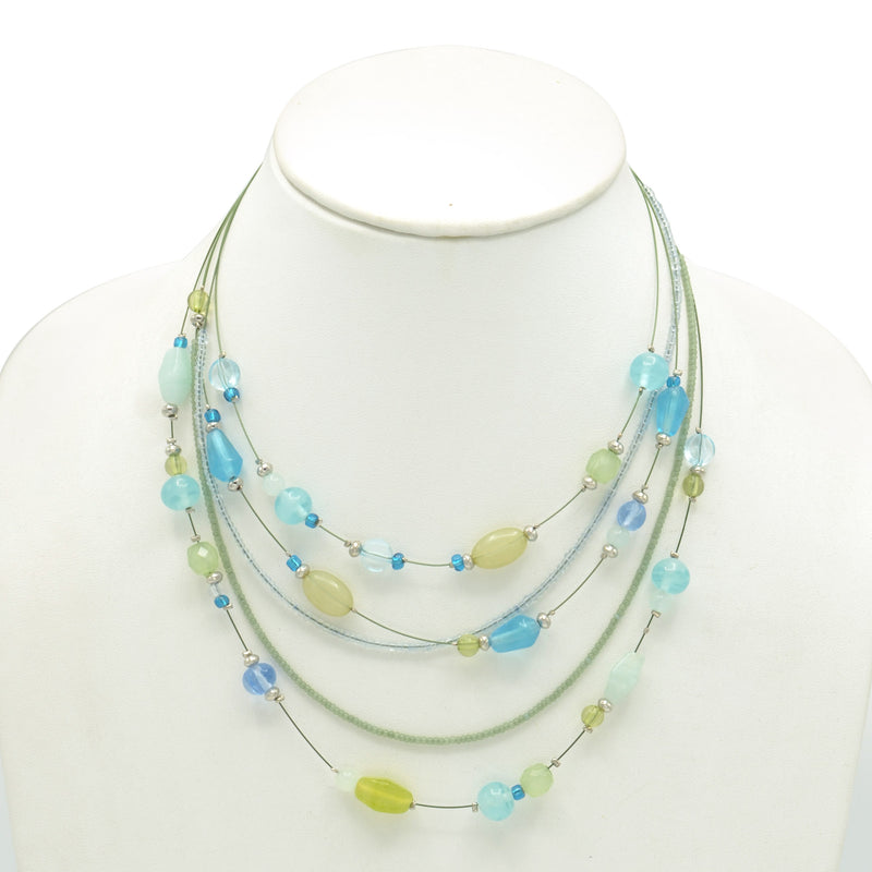 MULTICOLOR BEADS SILVER LAYER NECKLACE