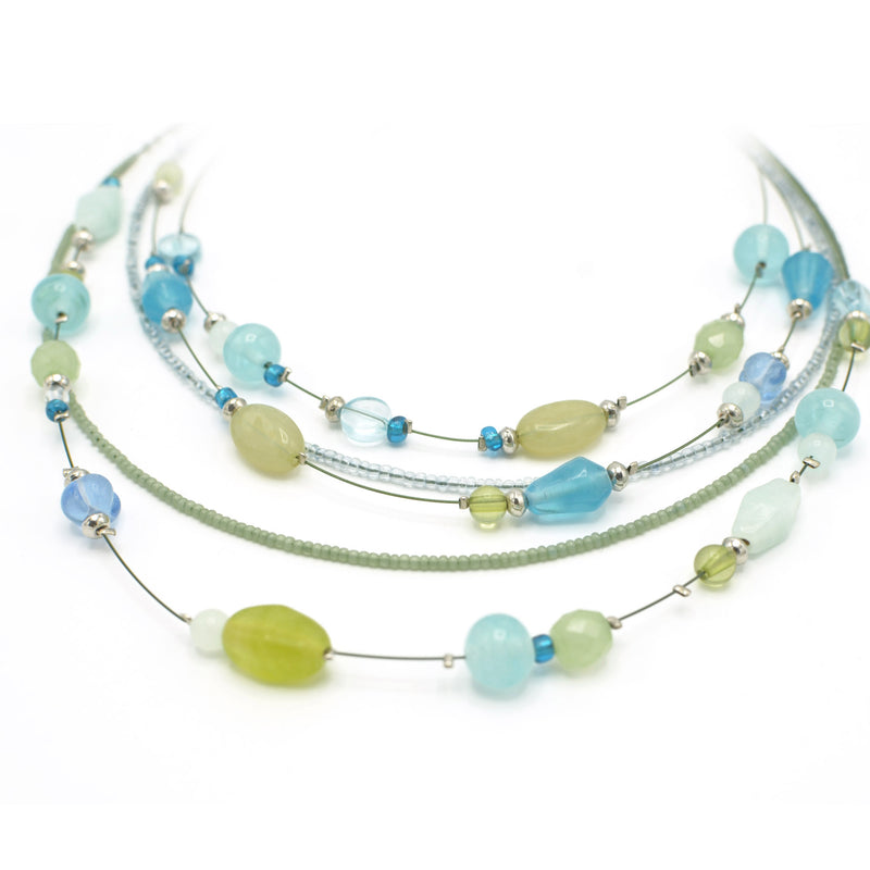 MULTICOLOR BEADS SILVER LAYER NECKLACE