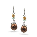 SILVER BROWN BEAD DROP EARRINGS