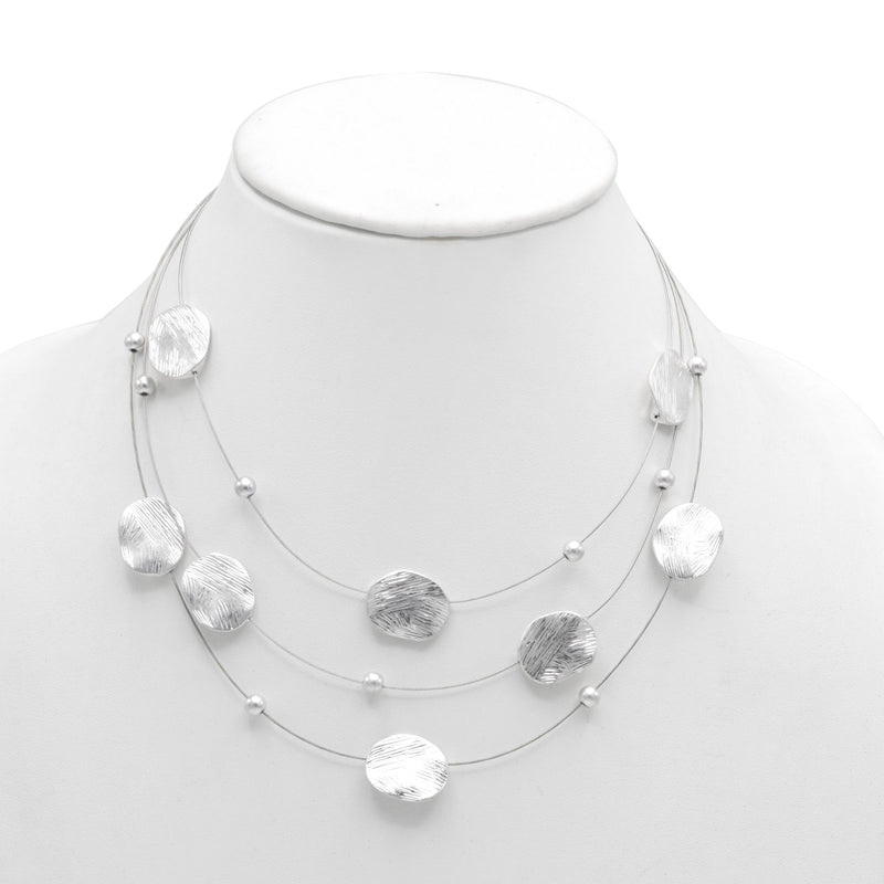 SILVER BRUSHED ILLUSION NECKLACE AND EARRINGS SET