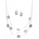 Silver Brushed Illusion Necklace And Earrings Set