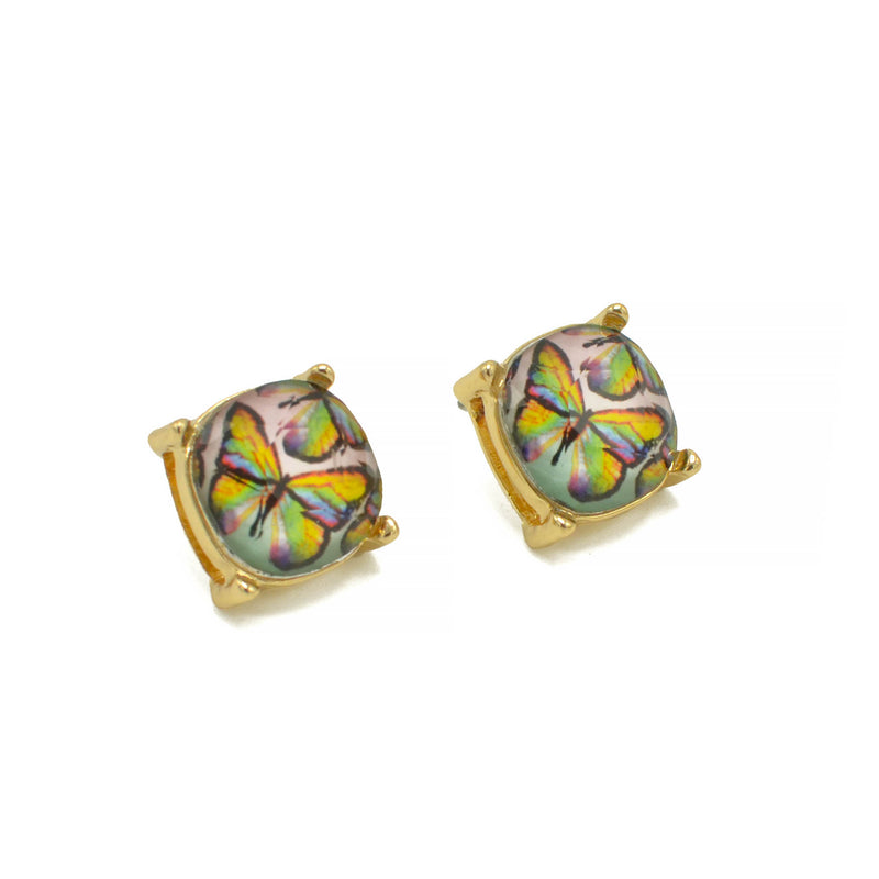 GOLD AND MULTI BUTTERFLY SQUARE STUD EARRINGS