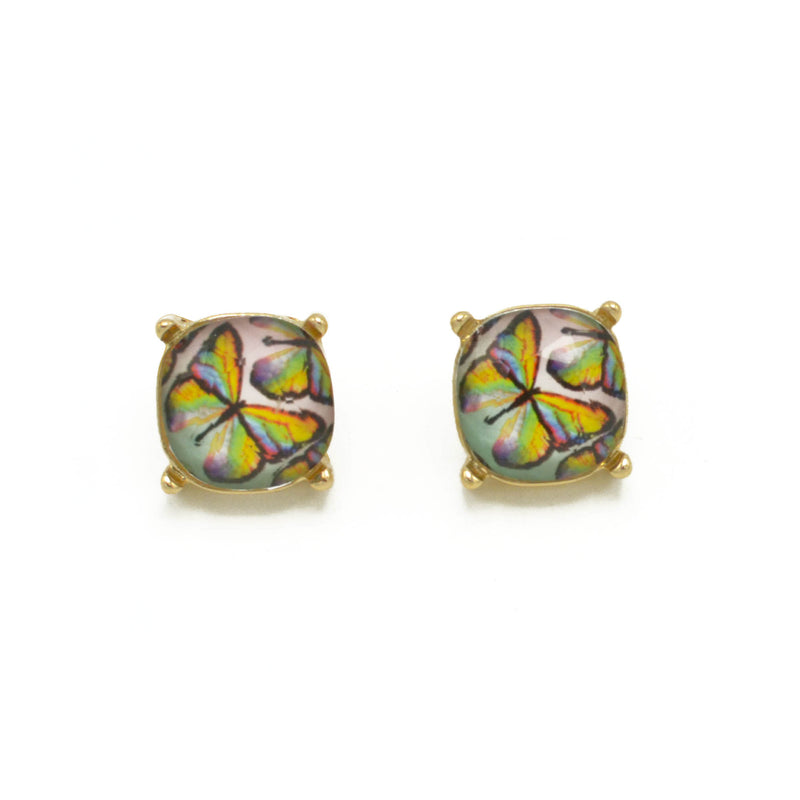 GOLD AND MULTI BUTTERFLY SQUARE STUD EARRINGS