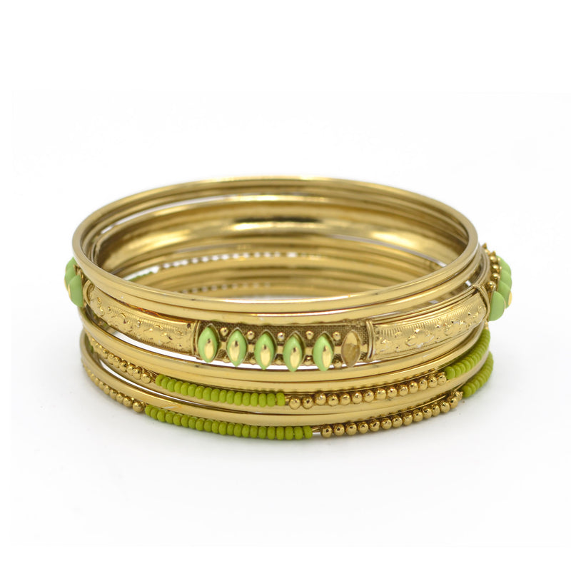 GOLD OLIVE 8 PCS BANGLE SET