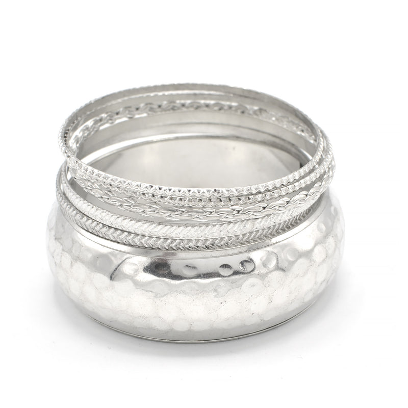 SILVER HAMMERED 5 PCS BANGLE SET