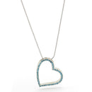 SILVER AQUA RHINESTONE HEART PENDANT NECKLACE