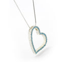 SILVER AQUA RHINESTONE HEART PENDANT NECKLACE