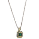 TWO-TONE EMERALD GREEN SQUARE PENDANT BOX CHAIN NECKLACE