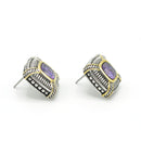 TWO TONE AMETHYST CRYSTAL SQUARE EARRINGS SET