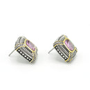 TWO TONE ROSE CRYSTAL SQUARE EARRINGS SET