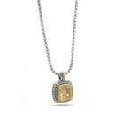 TWO TONE CHAMPAGNE CRYSTAL SQUARE PENDANT BOX CHAIN NECKLACE