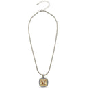 TWO TONE CHAMPAGNE CRYSTAL SQUARE PENDANT BOX CHAIN NECKLACE