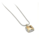 TWO TONE CHAMPAGNE CRYSTAL SQUARE PENDANT BOX CHAIN NECKLACE