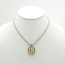 TWO TONE CHAMPAGNE CRYSTAL SQUARE PENDANT BOX CHAIN NECKLACE