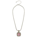 TWO TONE SQUARE ROSE CRYSTAL AND RHINESTONES ENGRAVED PENDANT BOX CHAIN NECKLACE