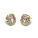 TWO TONE SQUARE ROSE CRYSTAL AND RHINESTONES ENGRAVED EARRINGS