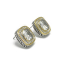 TWO TONE SQUARE CLEAR CRYSTAL AND RHINESTONES ENGRAVED EARRINGS