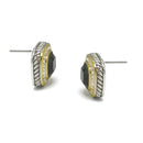 TWO TONE SQUARE JET CRYSTAL AND RHINESTONES ENGRAVED EARRINGS