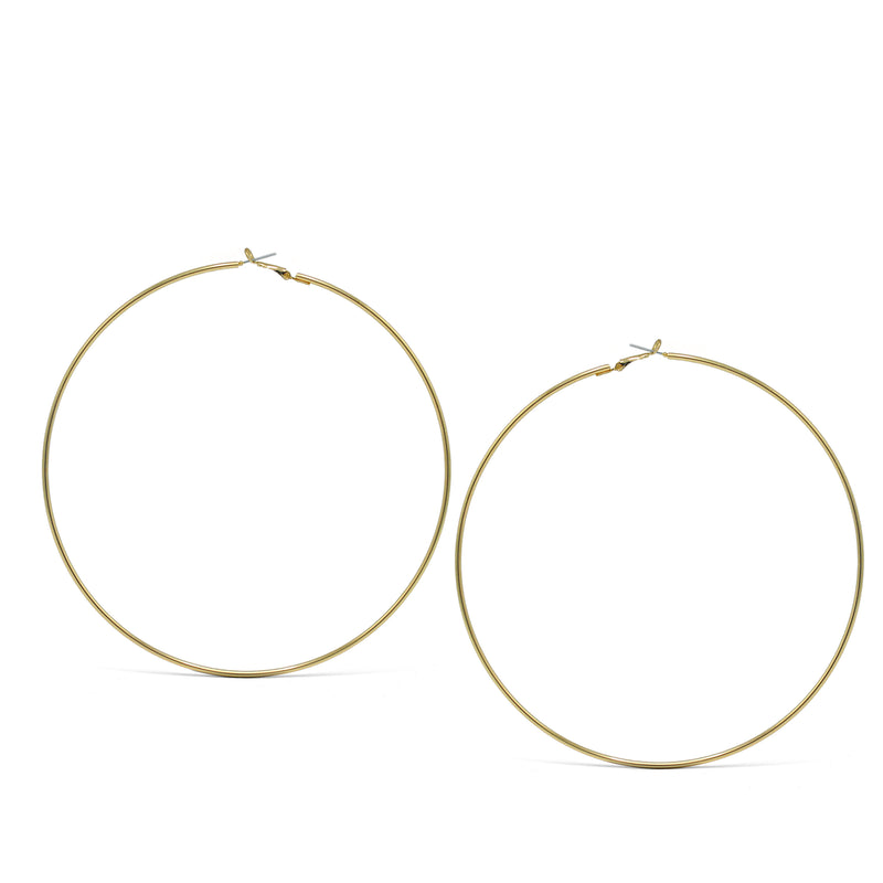 GOLD ROUND 4.75" INCH DIAMETER LARGE AND THIN HOOP EARRINGS