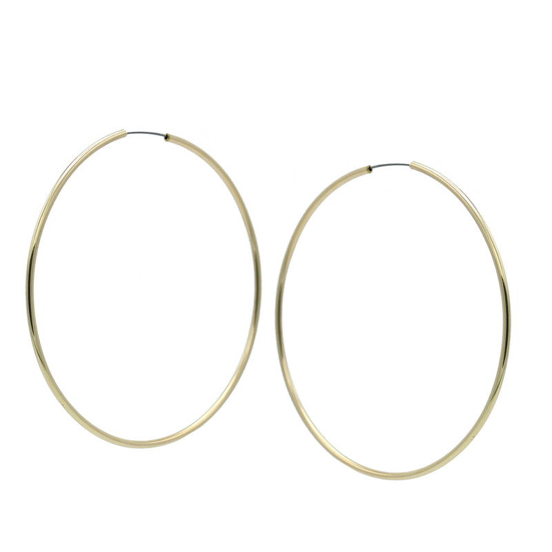 GOLD ROUND 3.25" INCH DIAMETER LARGE AND THIN ENDLESS HOOP EARRINGS