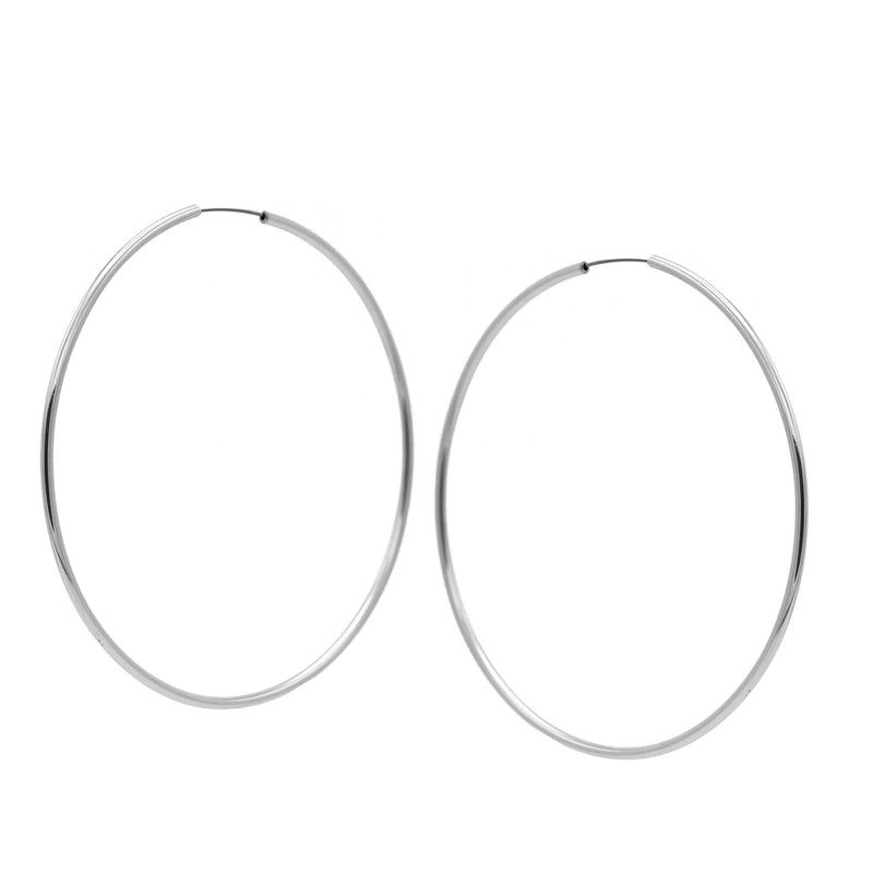 SILVER ROUND 3.25" INCH DIAMETER LARGE AND THIN ENDLESS HOOP EARRINGS