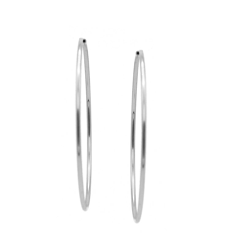 SILVER ROUND 3.25" INCH DIAMETER LARGE AND THIN ENDLESS HOOP EARRINGS