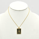 GOLD BLACK INITIAL LETTER (A) RECTANGLE PENDANT SHORT CHAIN NECKLACE