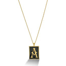 GOLD BLACK INITIAL LETTER (A) RECTANGLE PENDANT SHORT CHAIN NECKLACE
