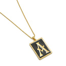 GOLD BLACK INITIAL LETTER (A) RECTANGLE PENDANT SHORT CHAIN NECKLACE