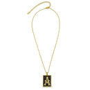 GOLD BLACK INITIAL LETTER (A) RECTANGLE PENDANT SHORT CHAIN NECKLACE