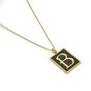 GOLD BLACK INITIAL LETTER (B) RECTANGLE PENDANT SHORT NECKLACE