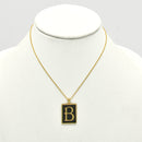 GOLD BLACK INITIAL LETTER (B) RECTANGLE PENDANT SHORT NECKLACE