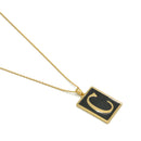 GOLD BLACK INITIAL LETTER (C) RECTANGLE PENDANT SHORT NECKLACE