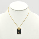 GOLD BLACK INITIAL LETTER (C) RECTANGLE PENDANT SHORT NECKLACE