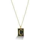 GOLD BLACK INITIAL LETTER (C) RECTANGLE PENDANT SHORT NECKLACE