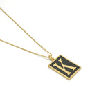 GOLD BLACK INITIAL LETTER (K) RECTANGLE PENDANT SHORT CHAIN NECKLACE
