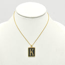 GOLD BLACK INITIAL LETTER (K) RECTANGLE PENDANT SHORT CHAIN NECKLACE
