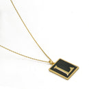 GOLD BLACK INITIAL LETTER (L) RECTANGLE PENDANT SHORT CHAIN NECKLACE