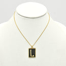 GOLD BLACK INITIAL LETTER (L) RECTANGLE PENDANT SHORT CHAIN NECKLACE
