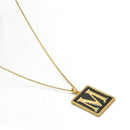 GOLD BLACK INITIAL LETTER (M) RECTANGLE PENDANT SHORT CHAIN NECKLACE