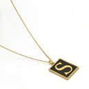 GOLD BLACK INITIAL LETTER (S) RECTANGLE PENDANT SHORT CHAIN NECKLACE