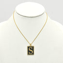 GOLD BLACK INITIAL LETTER (S) RECTANGLE PENDANT SHORT CHAIN NECKLACE