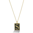 GOLD BLACK INITIAL LETTER (S) RECTANGLE PENDANT SHORT CHAIN NECKLACE