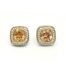 TWO TONE SQUARE CHAMPAGNE CRYSTAL AND RHINESTONES ENGRAVED EARRINGS