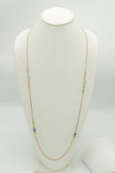 GOLD BLUE AND CLEAR MARQUES CRYSTAL 38" INCHES LONG CHAIN NECKLACE